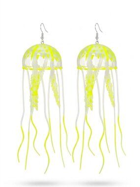 🆕 Neon Yellow Jellyfish Earrings Large Coastal Nautical Beach Lover Ocean NWOT